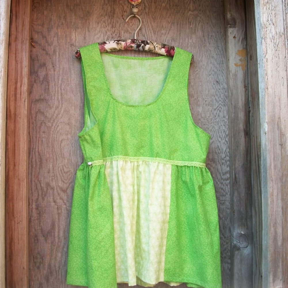 Handmade Green Cotton Tunic Apron Dress